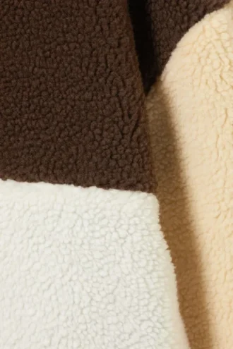 Loose Fleece Zip Jacket – Brown/White/Yellow