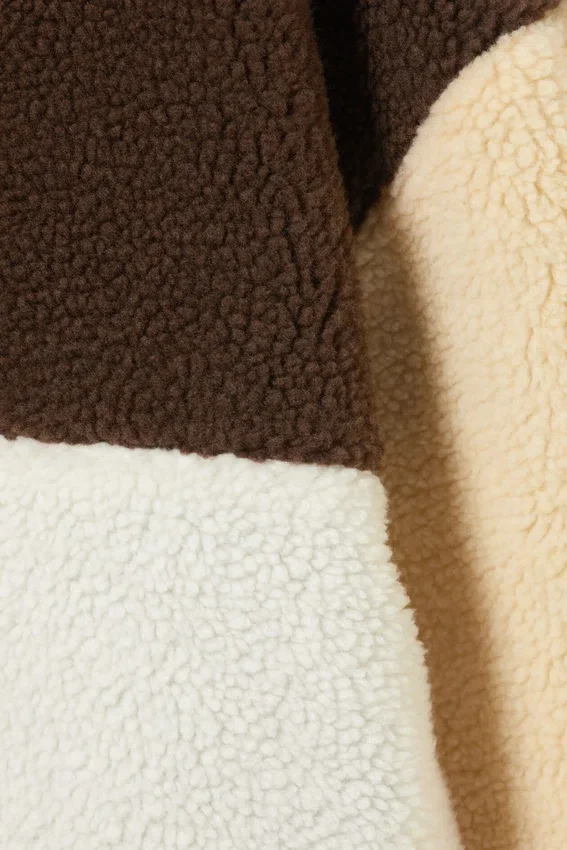 Loose Fleece Zip Jacket – Brown/White/Yellow Loose Fleece Zip Jacket – Brown/White/Yellow