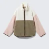 Loose Fleece Zip Jacket – White/Khaki/Pink Loose Fleece Zip Jacket – White/Khaki/Pink