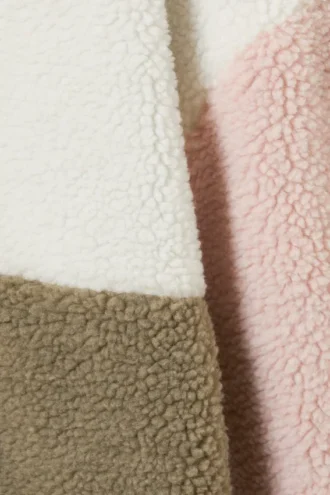 Loose Fleece Zip Jacket – White/Khaki/Pink