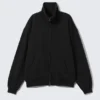 Loose Funnel Neck Zip Cardigan – Black