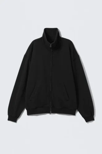 Loose Funnel Neck Zip Cardigan – Black