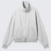 Loose Funnel Neck Zip Cardigan – Grey Melange