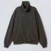 Loose Funnel Neck Zip Cardigan – Washed Dark Grey