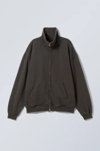 Loose Funnel Neck Zip Cardigan – Washed Dark Grey