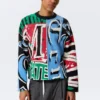 Loose Graphic Knitted Cotton Sweater – Multicoloured Print Loose Graphic Knitted Cotton Sweater – Multicoloured Print