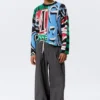 Loose Graphic Knitted Cotton Sweater – Multicoloured Print Loose Graphic Knitted Cotton Sweater – Multicoloured Print