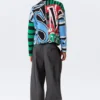 Loose Graphic Knitted Cotton Sweater – Multicoloured Print Loose Graphic Knitted Cotton Sweater – Multicoloured Print