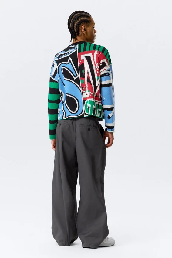 Loose Graphic Knitted Cotton Sweater – Multicoloured Print Loose Graphic Knitted Cotton Sweater – Multicoloured Print