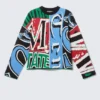 Loose Graphic Knitted Cotton Sweater – Multicoloured Print Loose Graphic Knitted Cotton Sweater – Multicoloured Print