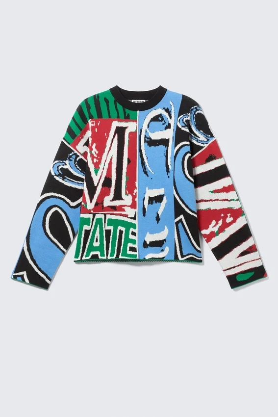 Loose Graphic Knitted Cotton Sweater – Multicoloured Print Loose Graphic Knitted Cotton Sweater – Multicoloured Print