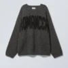 Loose Graphic Knitted Sweater – Dark Grey – Romancer Loose Graphic Knitted Sweater – Dark Grey – Romancer