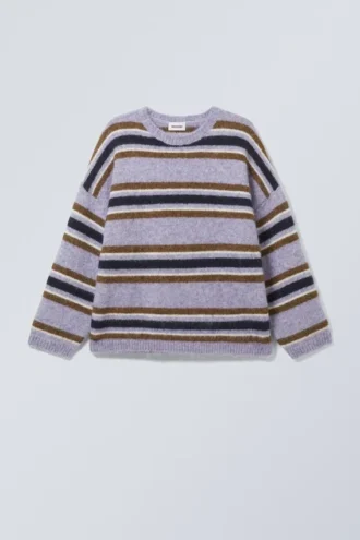 Loose Graphic Knitted Sweater – Purple Multi Stripe