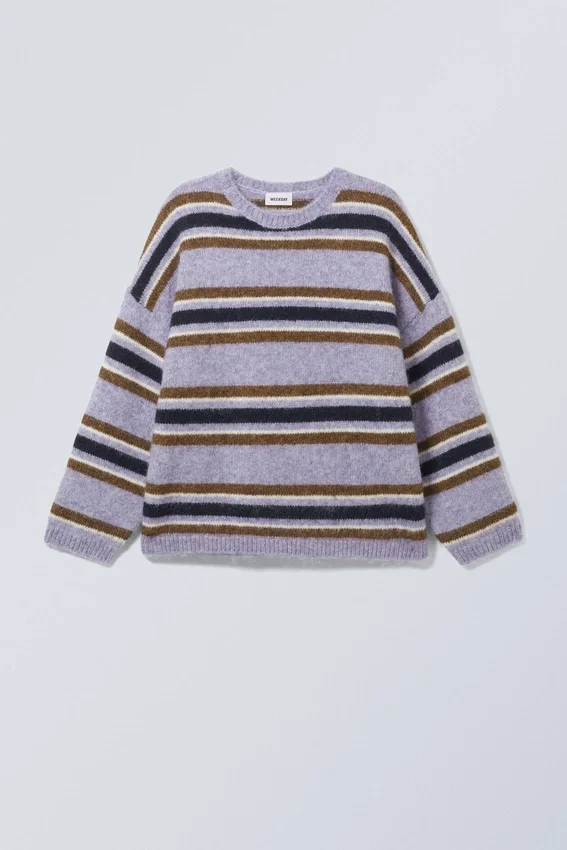 Loose Graphic Knitted Sweater – Purple Multi Stripe Loose Graphic Knitted Sweater – Purple Multi Stripe
