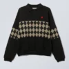 Loose Graphic Polo Sweatshirt – Black – Argyle Insert Loose Graphic Polo Sweatshirt – Black – Argyle Insert
