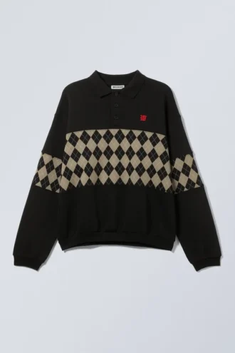 Loose Graphic Polo Sweatshirt – Black – Argyle Insert