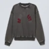Loose Graphic Sweatshirt – Washed Black – Down to Earth Loose Graphic Sweatshirt – Washed Black – Down to Earth