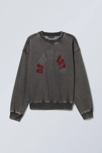 Loose Graphic Sweatshirt – Washed Black – Down to Earth Loose Graphic Sweatshirt – Washed Black – Down to Earth