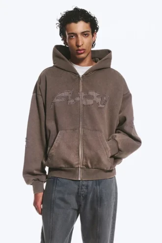Loose Graphic Zip Hoodie – Dark Mole – Flow