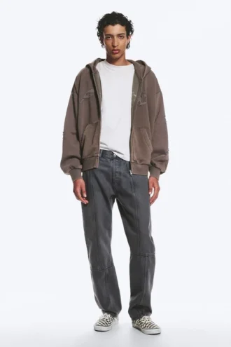 Loose Graphic Zip Hoodie – Dark Mole – Flow