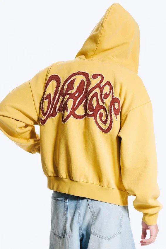 Loose Graphic Zip Hoodie – Yellow – Red Wave Loose Graphic Zip Hoodie – Yellow – Red Wave