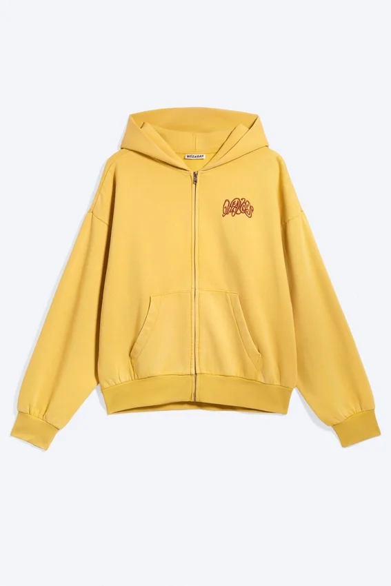 Loose Graphic Zip Hoodie – Yellow – Red Wave Loose Graphic Zip Hoodie – Yellow – Red Wave
