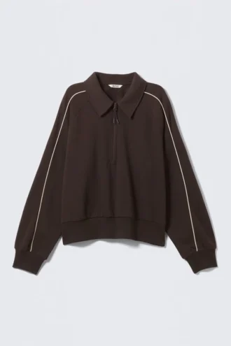 Loose Half-Zip Polo Sweatshirt – Dark Brown