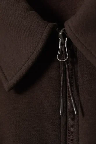 Loose Half-Zip Polo Sweatshirt – Dark Brown