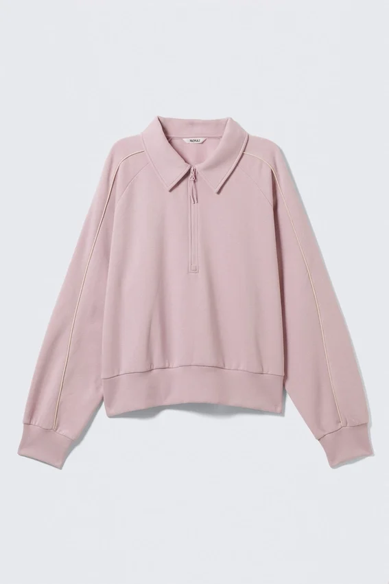 Loose Half-Zip Polo Sweatshirt – Light Dusty Pink Loose Half-Zip Polo Sweatshirt – Light Dusty Pink