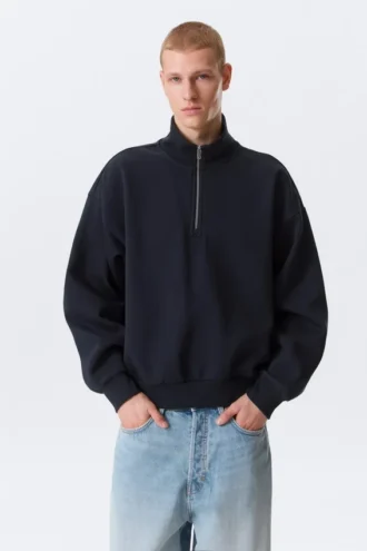Loose Half Zip Sweatshirt – Dark Navy Blue