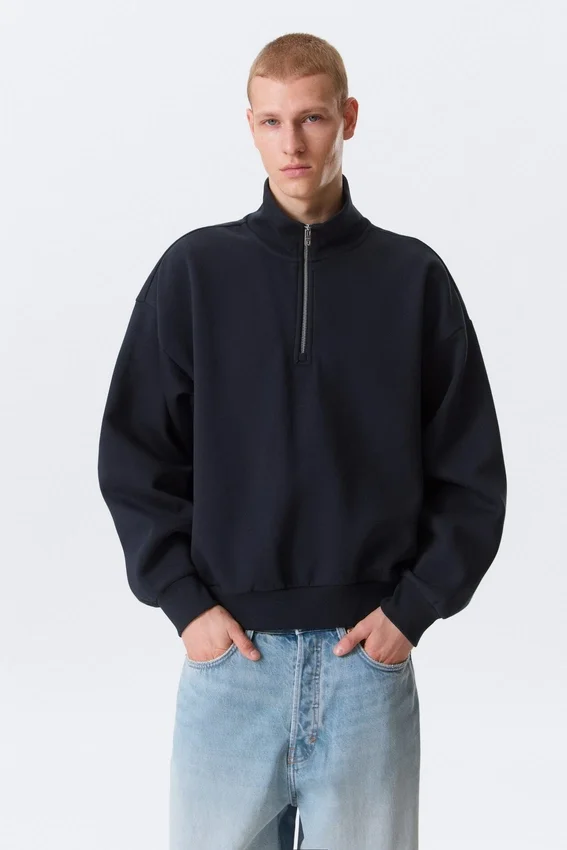 Loose Half Zip Sweatshirt – Dark Navy Blue Loose Half Zip Sweatshirt – Dark Navy Blue