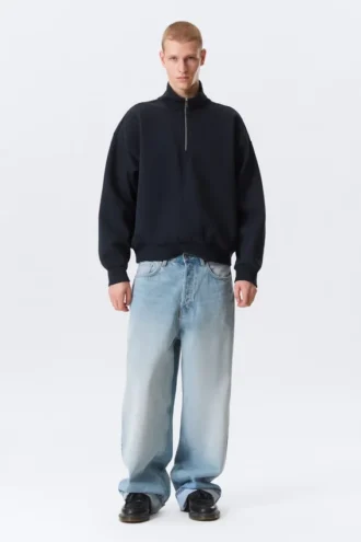 Loose Half Zip Sweatshirt – Dark Navy Blue
