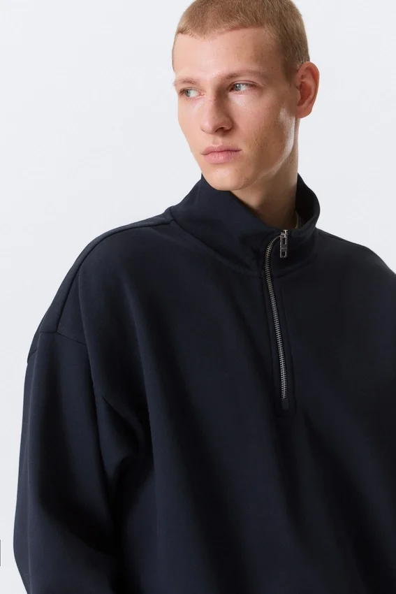 Loose Half Zip Sweatshirt – Dark Navy Blue Loose Half Zip Sweatshirt – Dark Navy Blue