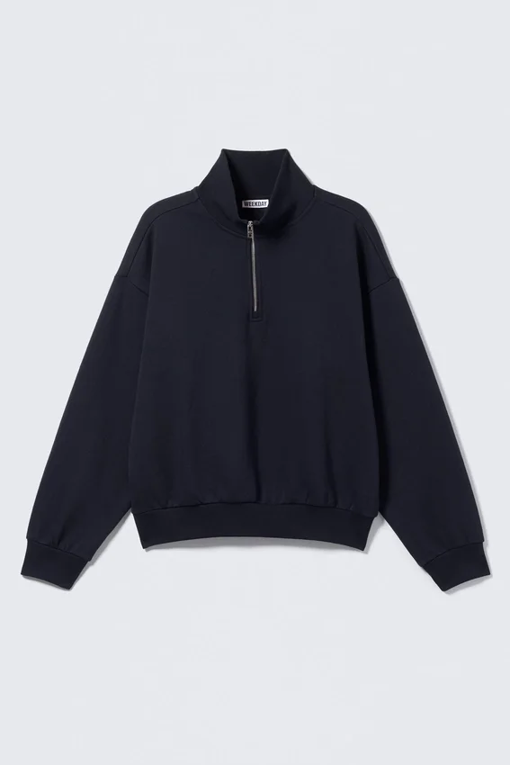 Loose Half Zip Sweatshirt – Dark Navy Blue Loose Half Zip Sweatshirt – Dark Navy Blue