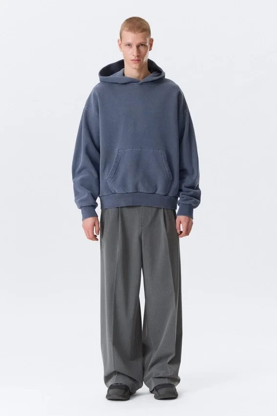 Loose Heavyweight Cotton Hoodie – Washed Dark Blue Loose Heavyweight Cotton Hoodie – Washed Dark Blue