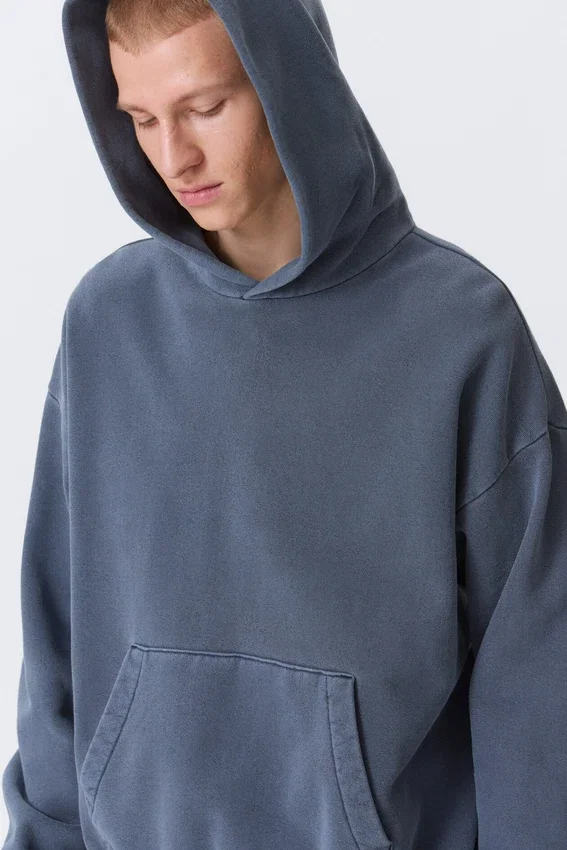 Loose Heavyweight Cotton Hoodie – Washed Dark Blue Loose Heavyweight Cotton Hoodie – Washed Dark Blue