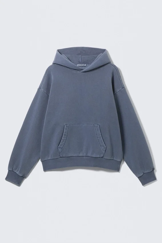 Loose Heavyweight Cotton Hoodie – Washed Dark Blue Loose Heavyweight Cotton Hoodie – Washed Dark Blue