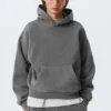 Loose Heavyweight Cotton Hoodie – Washed Dark Grey Loose Heavyweight Cotton Hoodie – Washed Dark Grey