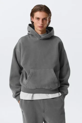 Loose Heavyweight Cotton Hoodie – Washed Dark Grey