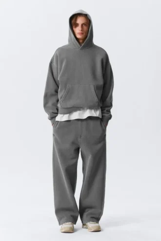 Loose Heavyweight Cotton Hoodie – Washed Dark Grey