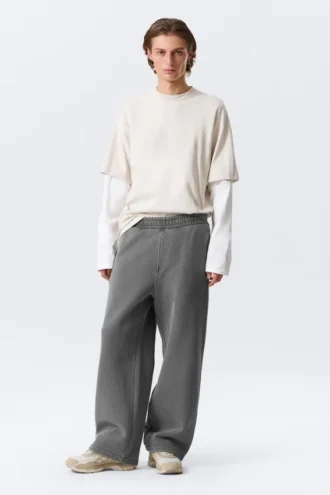 Loose Heavyweight Cotton Sweatpants – Washed Dark Grey