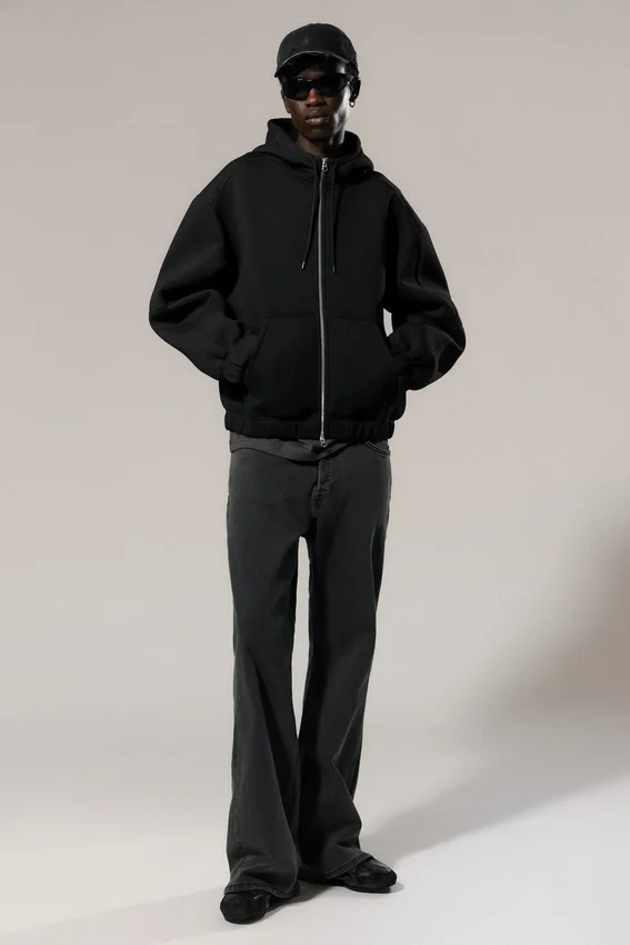 Loose High-Neck Scuba Zip Hoodie – Black Loose High-Neck Scuba Zip Hoodie – Black
