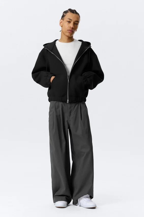 Loose High-Neck Scuba Zip Hoodie – Black Loose High-Neck Scuba Zip Hoodie – Black