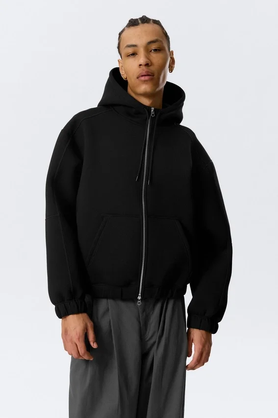 Loose High-Neck Scuba Zip Hoodie – Black Loose High-Neck Scuba Zip Hoodie – Black