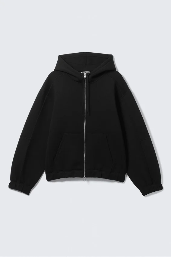 Loose High-Neck Scuba Zip Hoodie – Black Loose High-Neck Scuba Zip Hoodie – Black