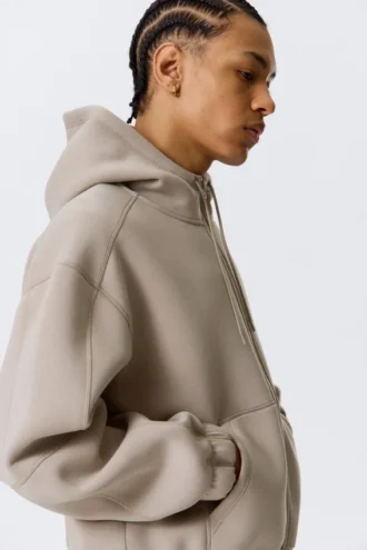 Loose High-Neck Scuba Zip Hoodie – Light Dusty Mole