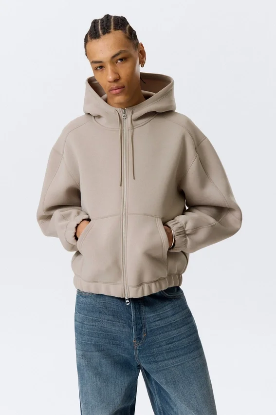 Loose High-Neck Scuba Zip Hoodie – Light Dusty Mole Loose High-Neck Scuba Zip Hoodie – Light Dusty Mole