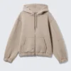 Loose High-Neck Scuba Zip Hoodie – Light Dusty Mole Loose High-Neck Scuba Zip Hoodie – Light Dusty Mole