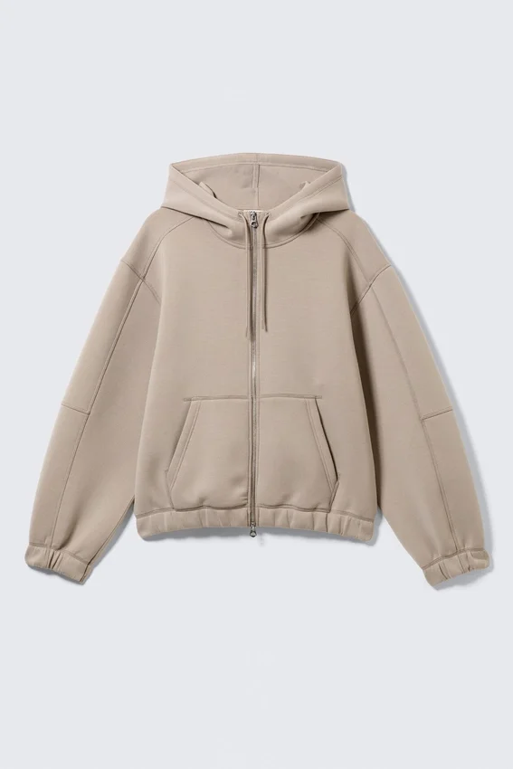 Loose High-Neck Scuba Zip Hoodie – Light Dusty Mole Loose High-Neck Scuba Zip Hoodie – Light Dusty Mole
