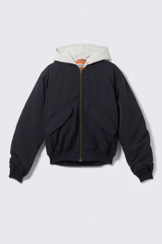 Loose Hooded Bomber Jacket – Dark Navy Blue